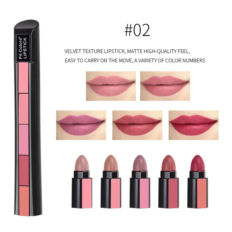 5 in 1 Lipstick Set Lightweight Matte Velvet Long Lasting Combination Lipstick Nourish Moisturizing Professional Lip Makeup Gift