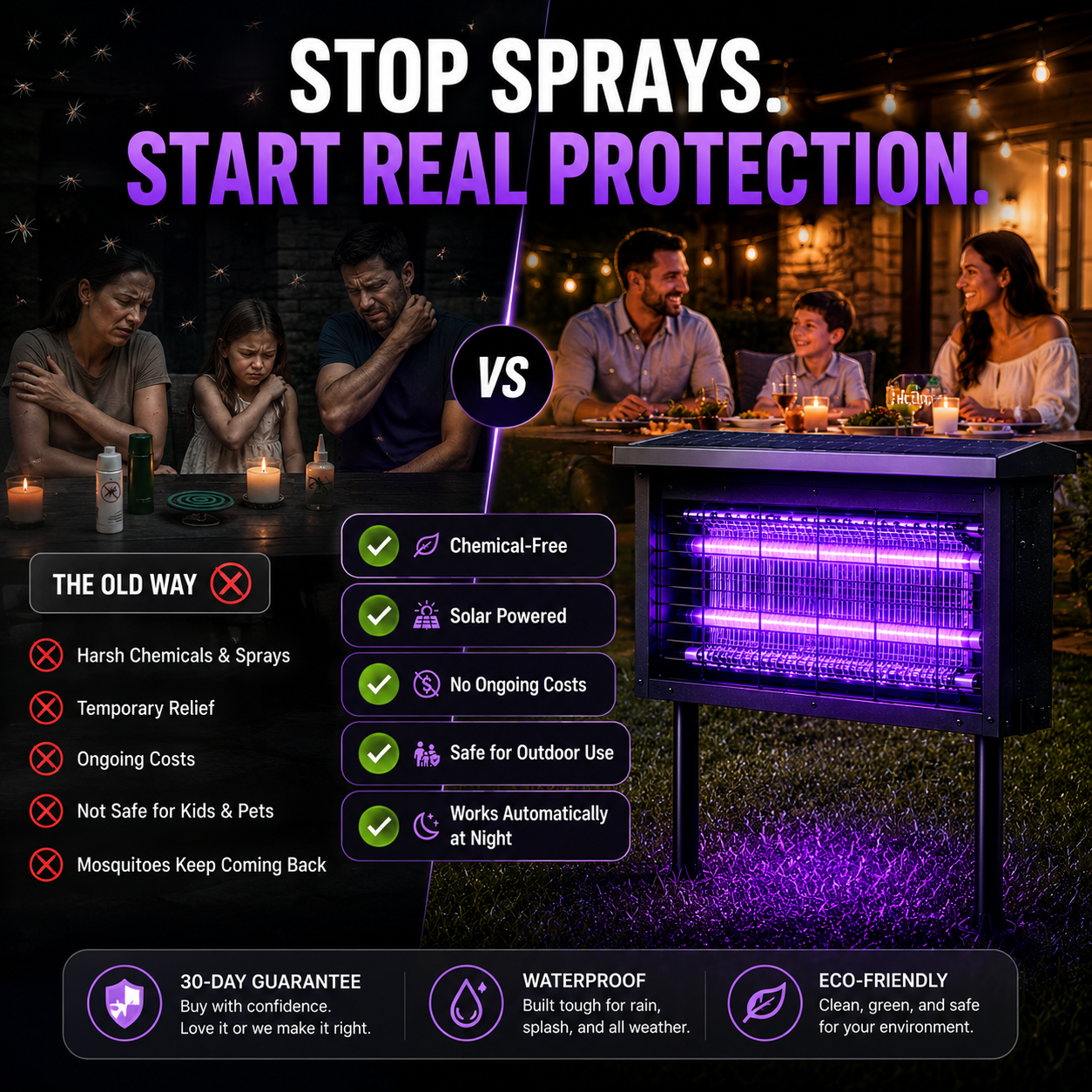 Solar Mosquito Killer Lamp LED Square Fly Trap Outdoor Garden Light