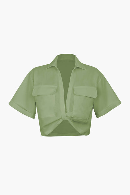 Basic Flap Pocket Twist Hem Shirt