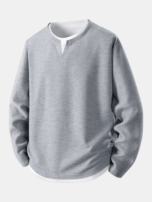Relax Fit Long Sleeve 2 In 1 Waffle T-Shirt