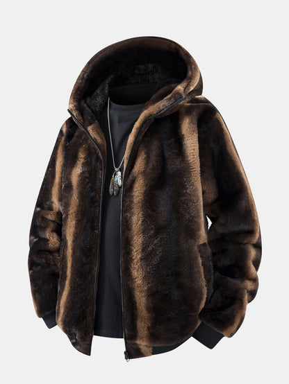 Animal Print Faux Fur Hooded Jacket