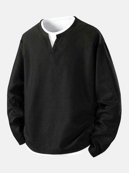 Relax Fit Long Sleeve 2 In 1 Waffle T-Shirt