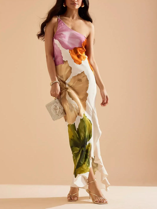 One-Shoulder Maxi Slip Dress