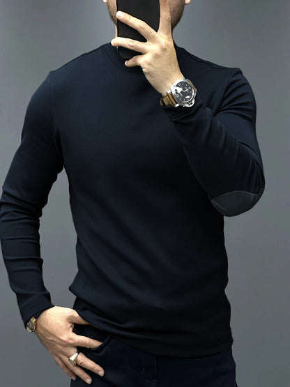 Modal Blend Elbow Patch Long Sleeve Tee:Slim Fit