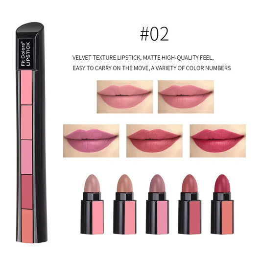 5 in 1 Lipstick Set Lightweight Matte Velvet Long Lasting Combination Lipstick Nourish Moisturizing Professional Lip Makeup Gift