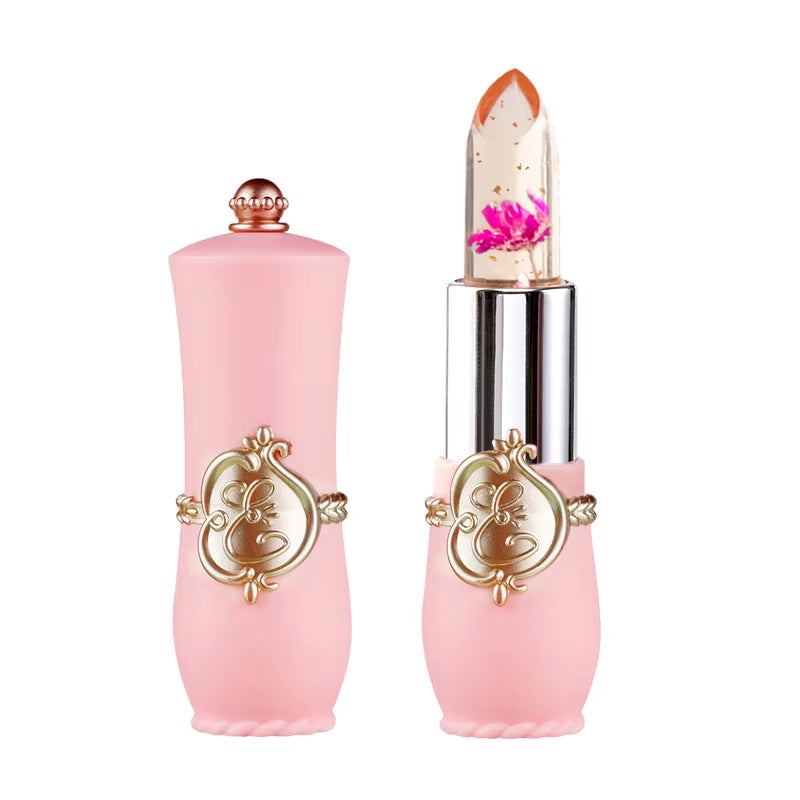 Crystal Flower Jelly Lipstick, Long Lasting Nutritious Lip Balm Lips Moisturizer Temperature Color Change Lip Gloss