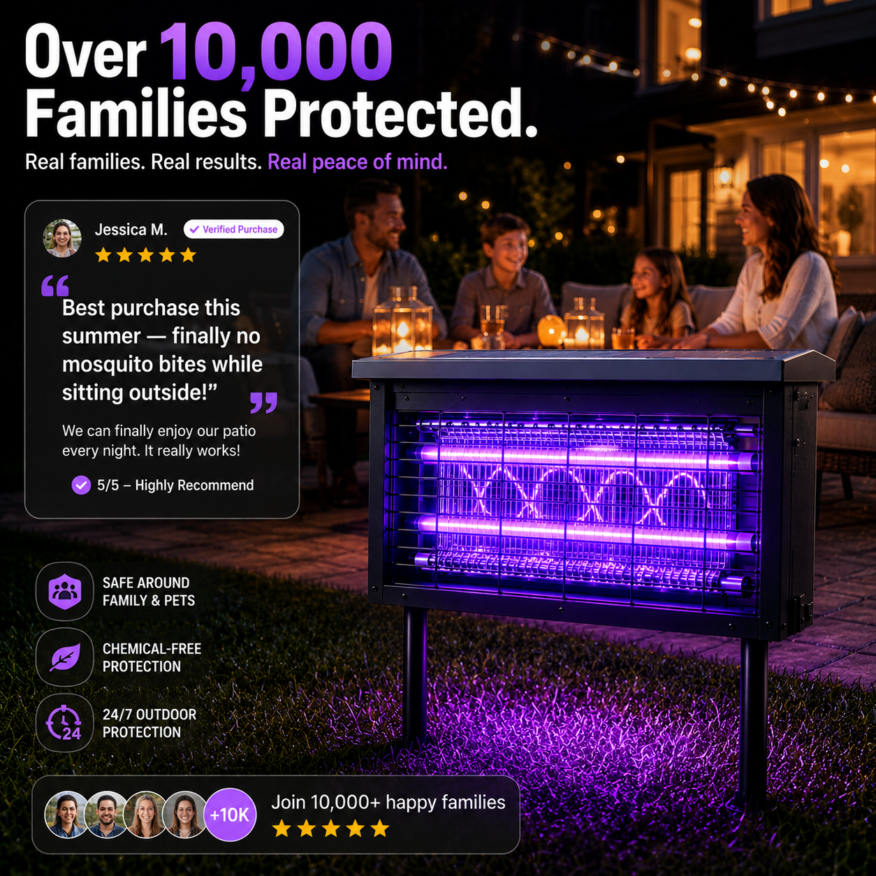 Solar Mosquito Killer Lamp LED Square Fly Trap Outdoor Garden Light