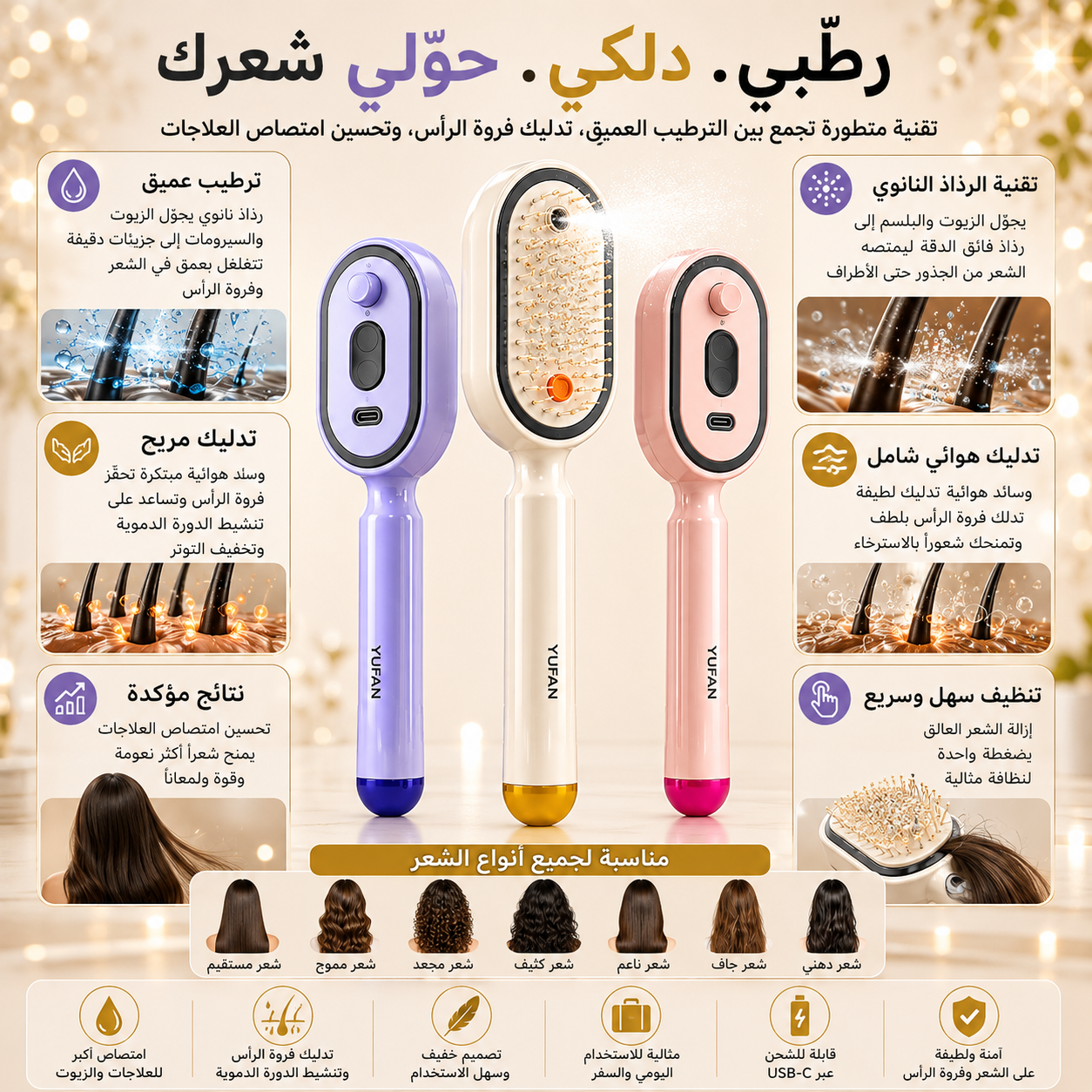 فرشاة تدليك وترطيب الشعر