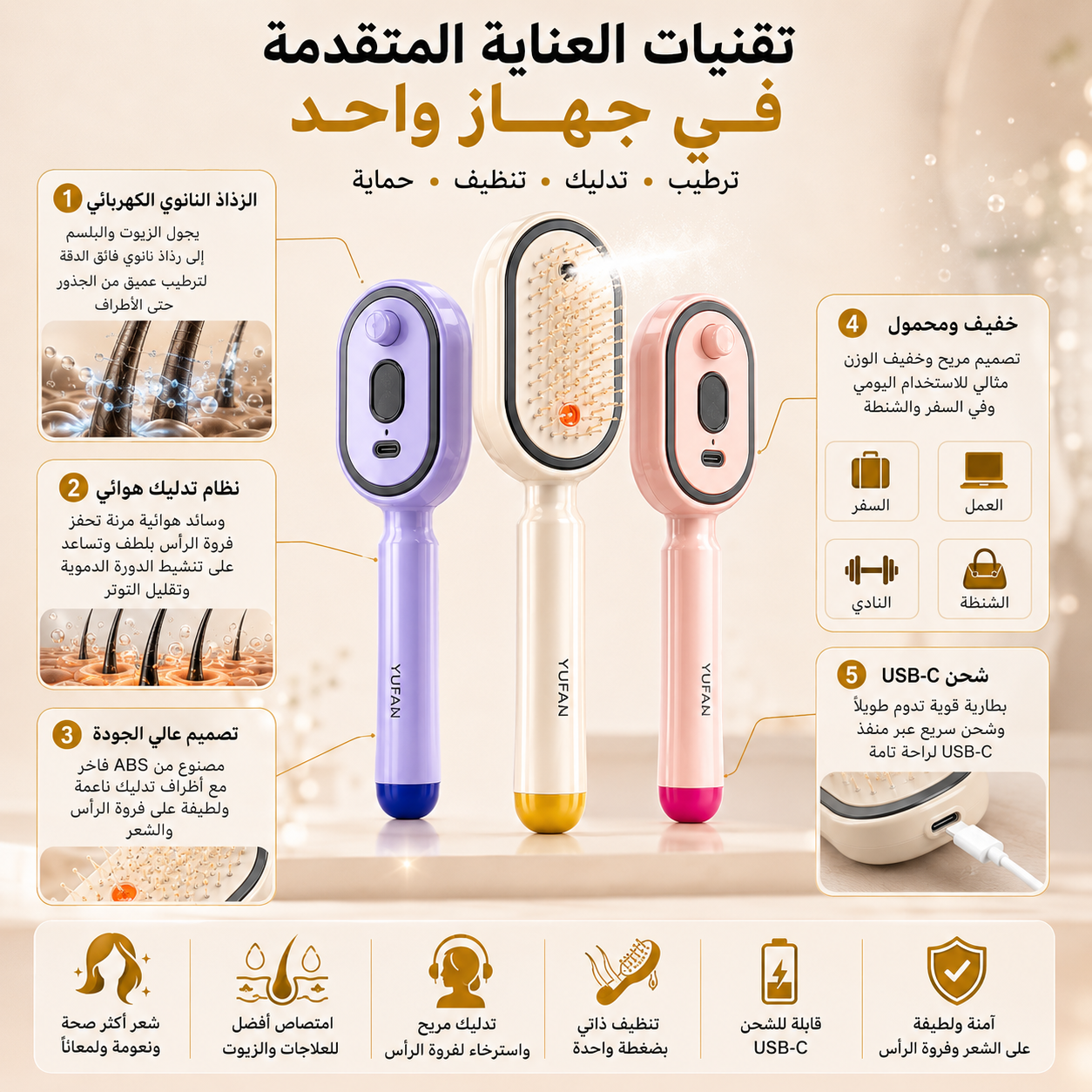 فرشاة تدليك وترطيب الشعر