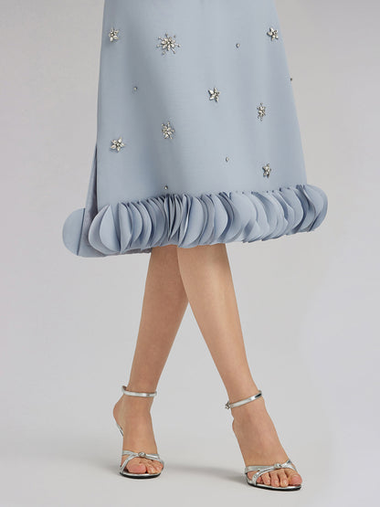 Hand-Sewn Beaded Floral-Trim Dress