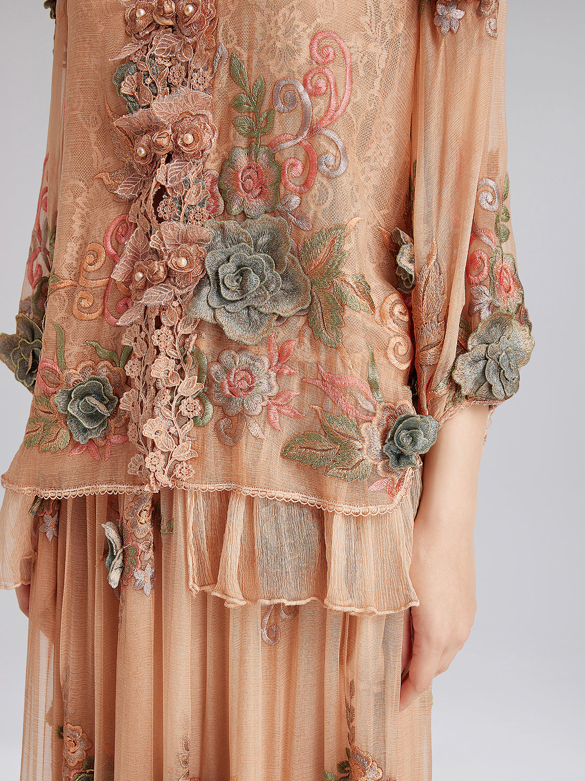 Handcrafted 3D Floral Silk Top