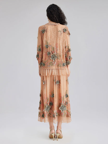 Handcrafted 3D Floral Silk Top