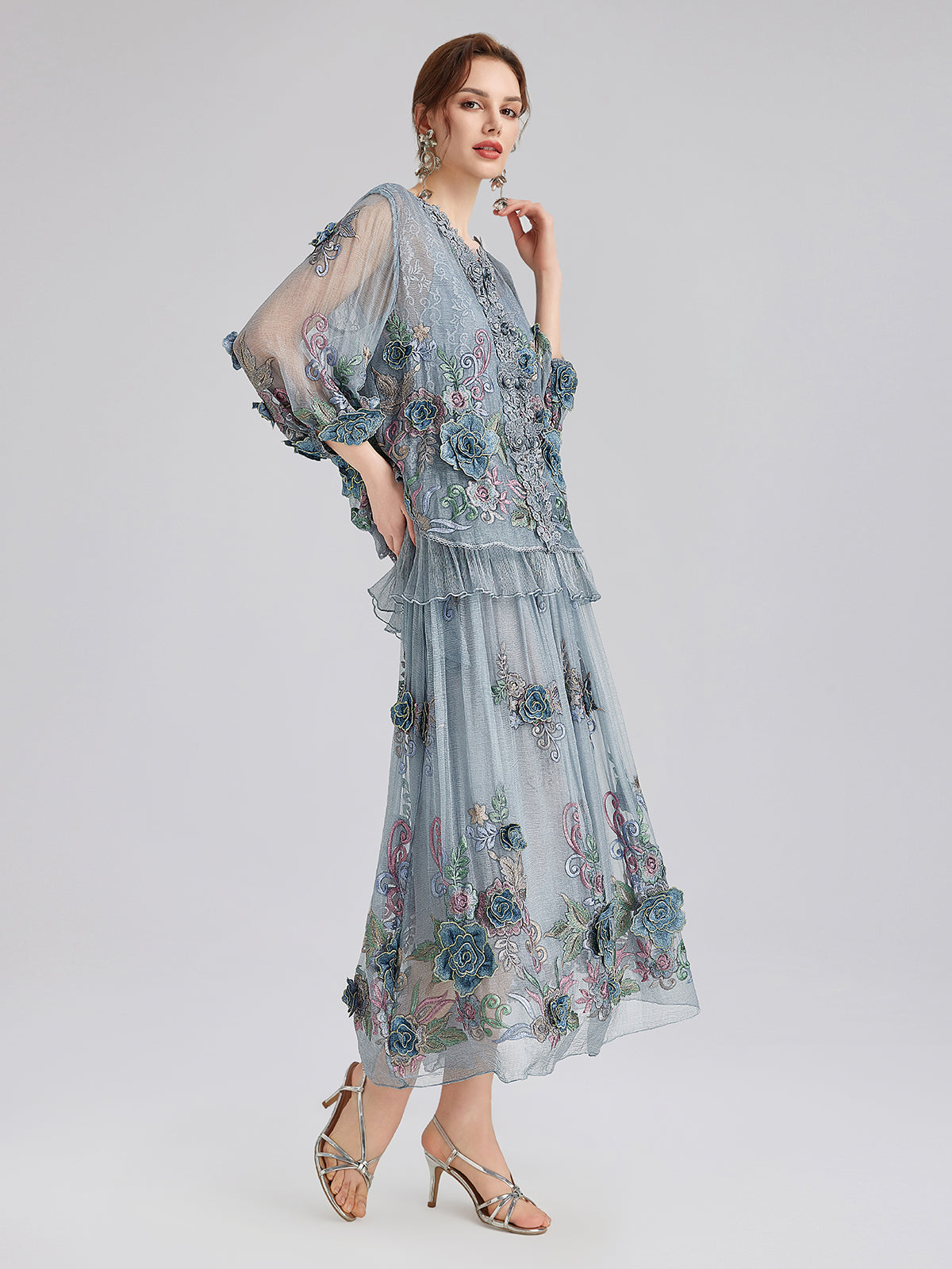 Handcrafted 3D Floral Silk Top