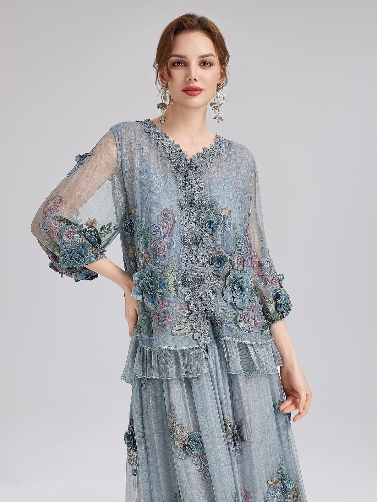 Handcrafted 3D Floral Silk Top