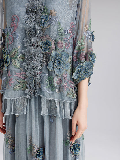 Handcrafted 3D Floral Silk Top