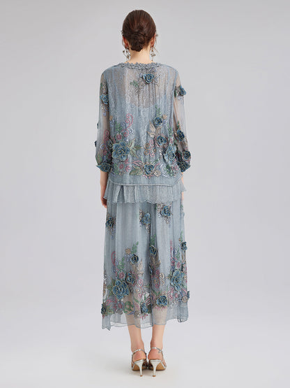 Handcrafted 3D Floral Silk Top