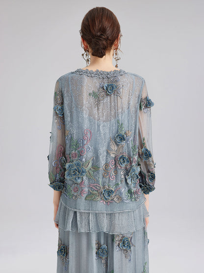 Handcrafted 3D Floral Silk Top