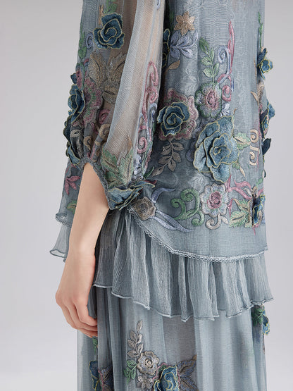 Handcrafted 3D Floral Silk Top