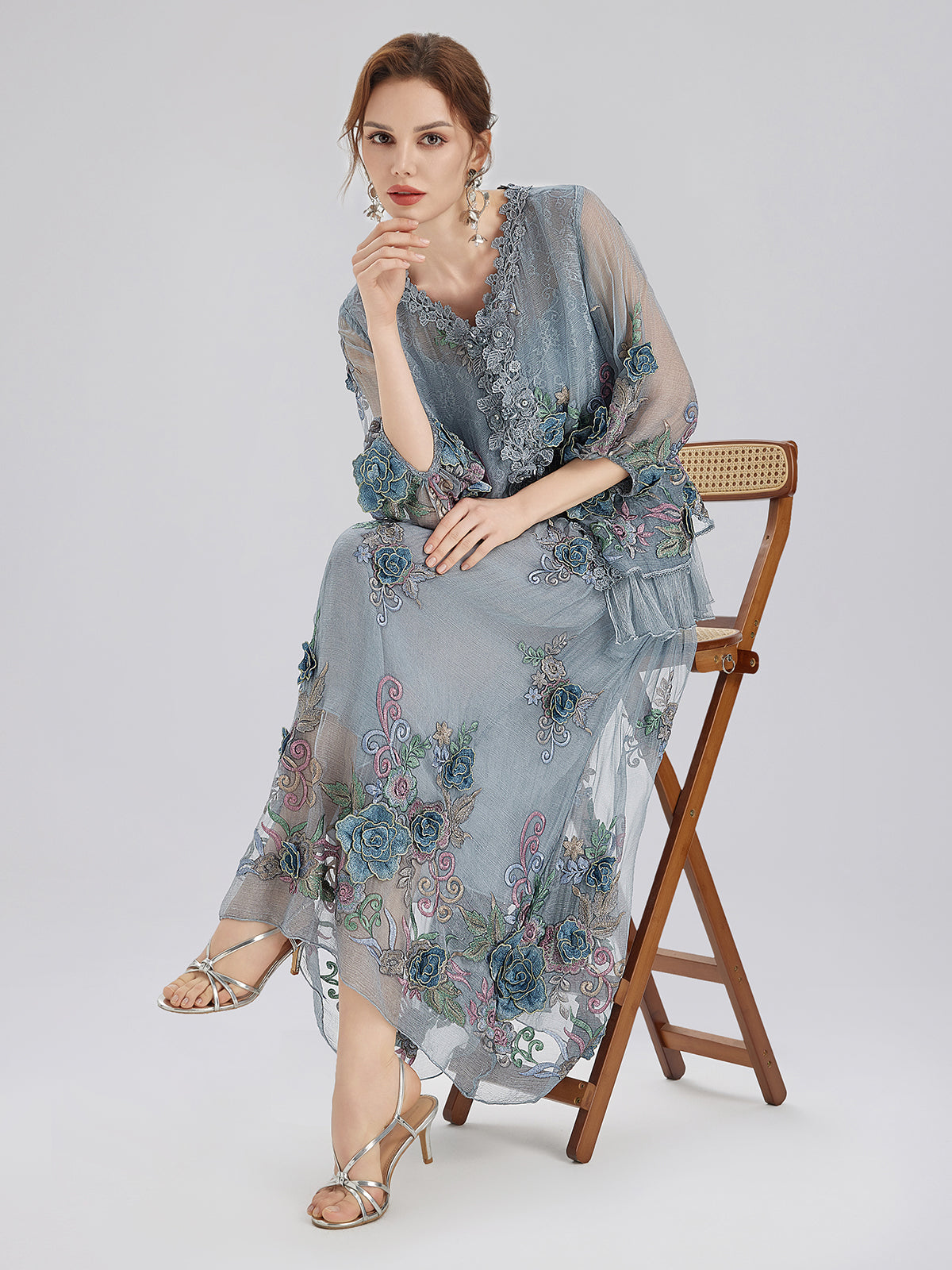 Handcrafted 3D Floral Silk Top