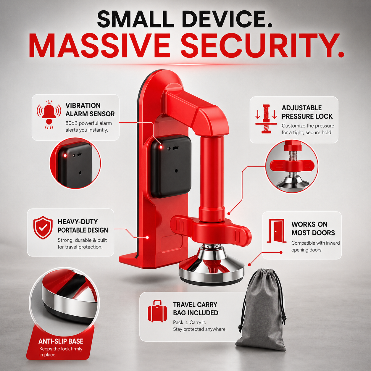 Portable Security Door Stopper Lock with Alarm