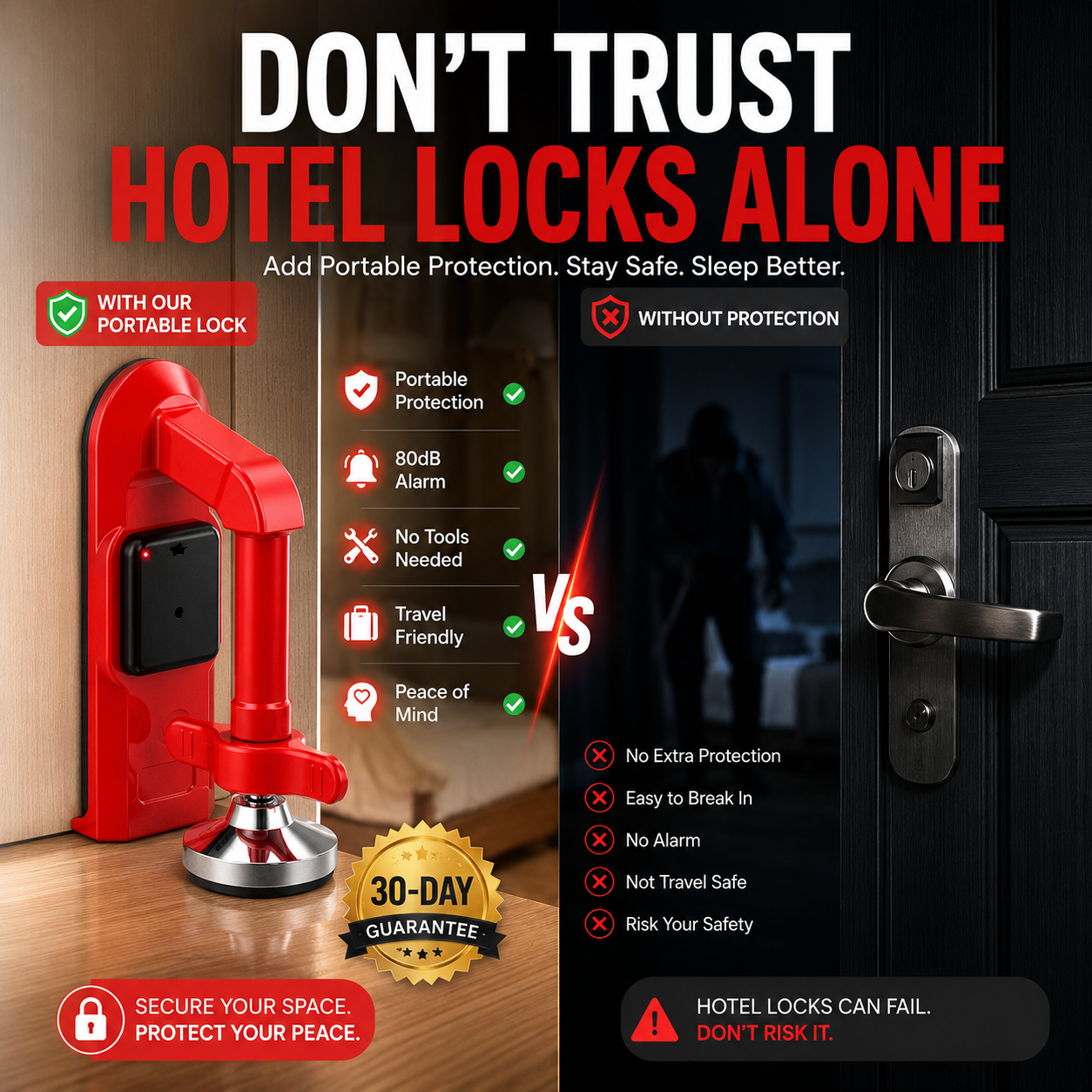Portable Security Door Stopper Lock with Alarm