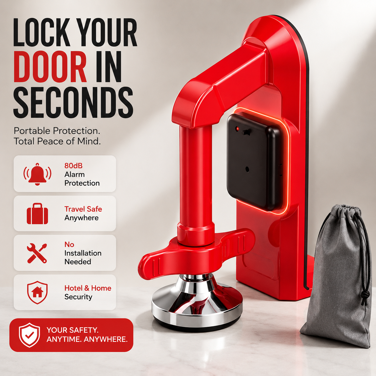 Portable Security Door Stopper Lock with Alarm