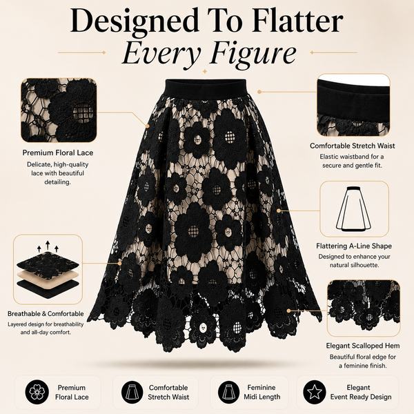 Elegant Boho Lace Midi Skirt