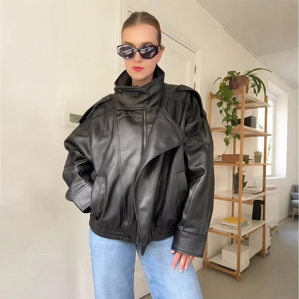 Carla asymmetrical leather jacket