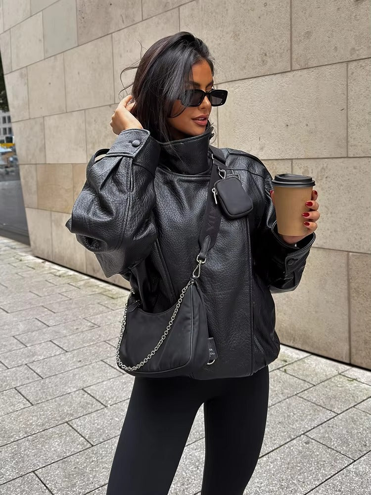 Carla asymmetrical leather jacket