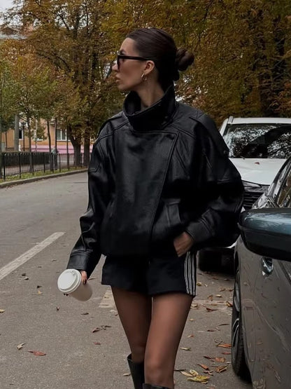 Carla asymmetrical leather jacket