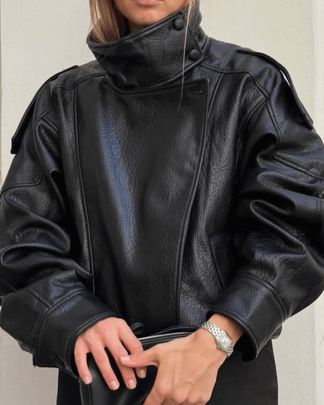 Carla asymmetrical leather jacket