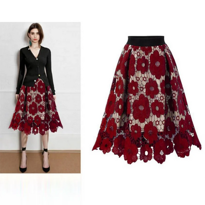 Elegant Boho Lace Midi Skirt