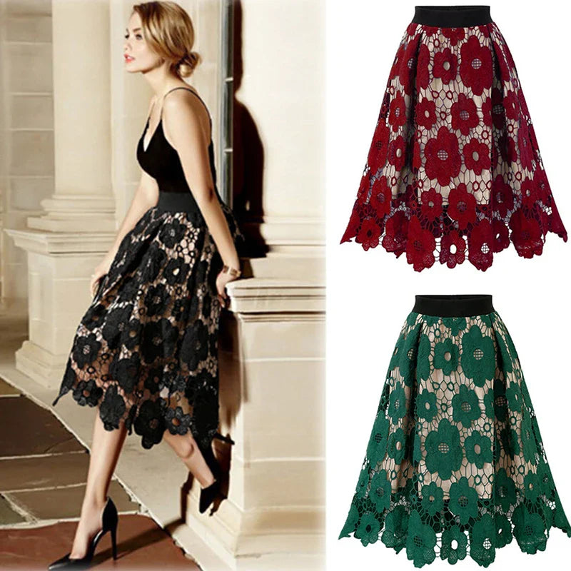 Elegant Boho Lace Midi Skirt