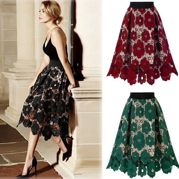 Elegant Boho Lace Midi Skirt