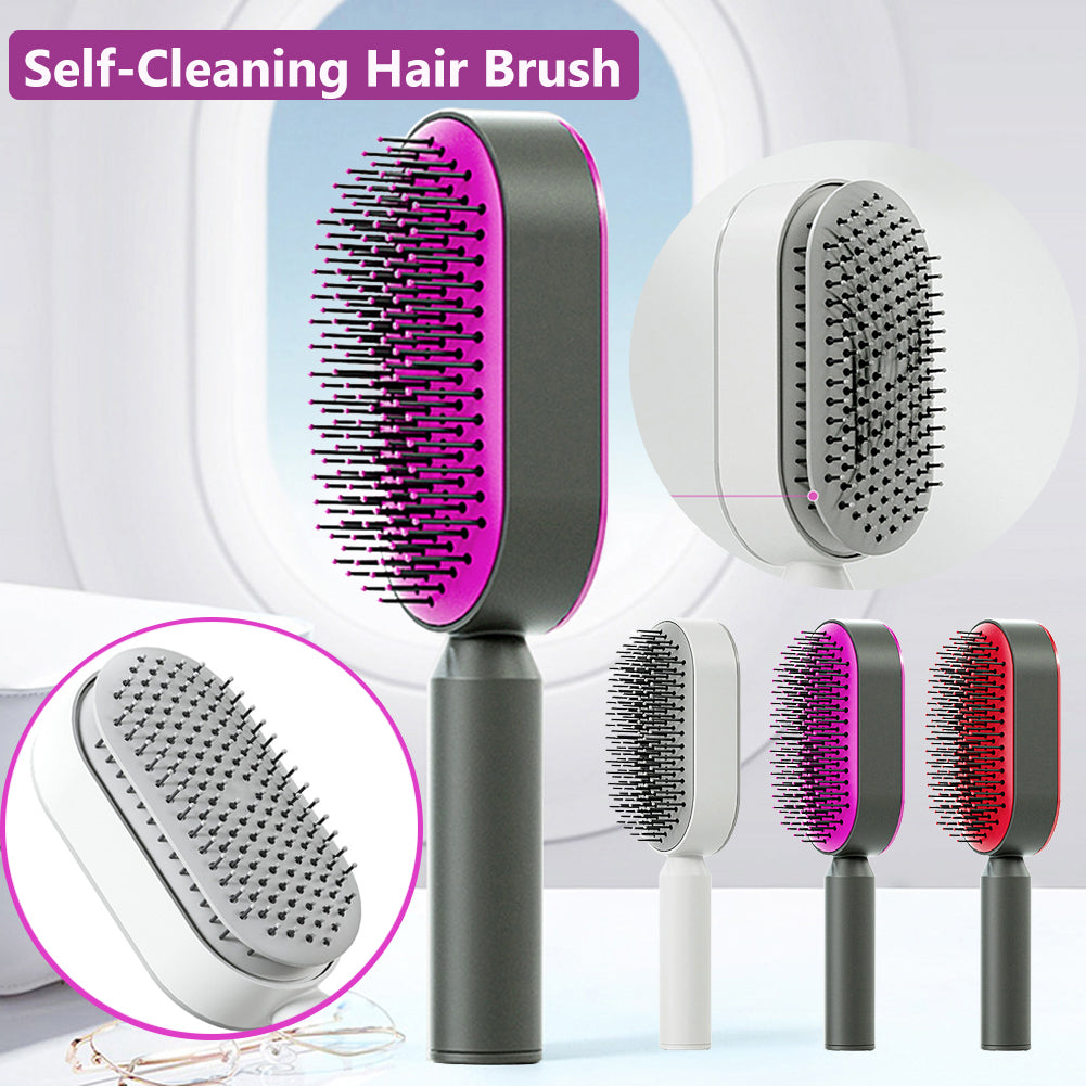 Self-Cleaning Hair Brush for Women – Anti-Static, Scalp Massage, Hair Loss Prevention