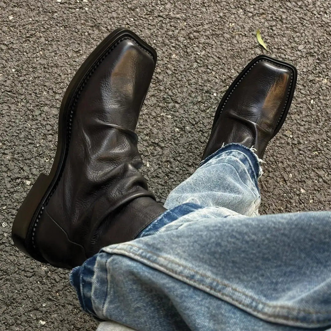 Suede square toe boots