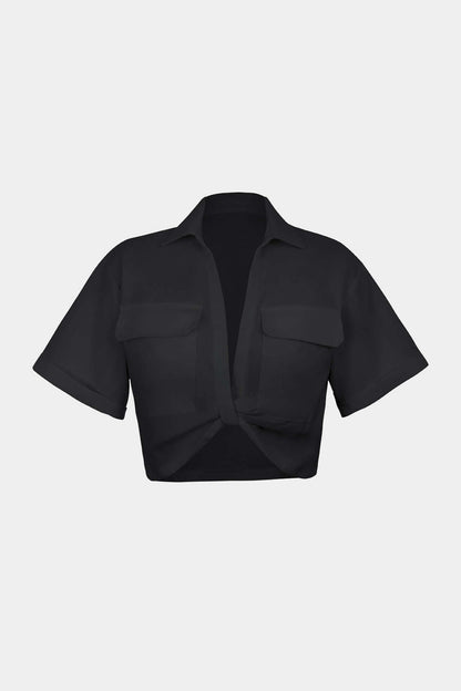 Basic Flap Pocket Twist Hem Shirt