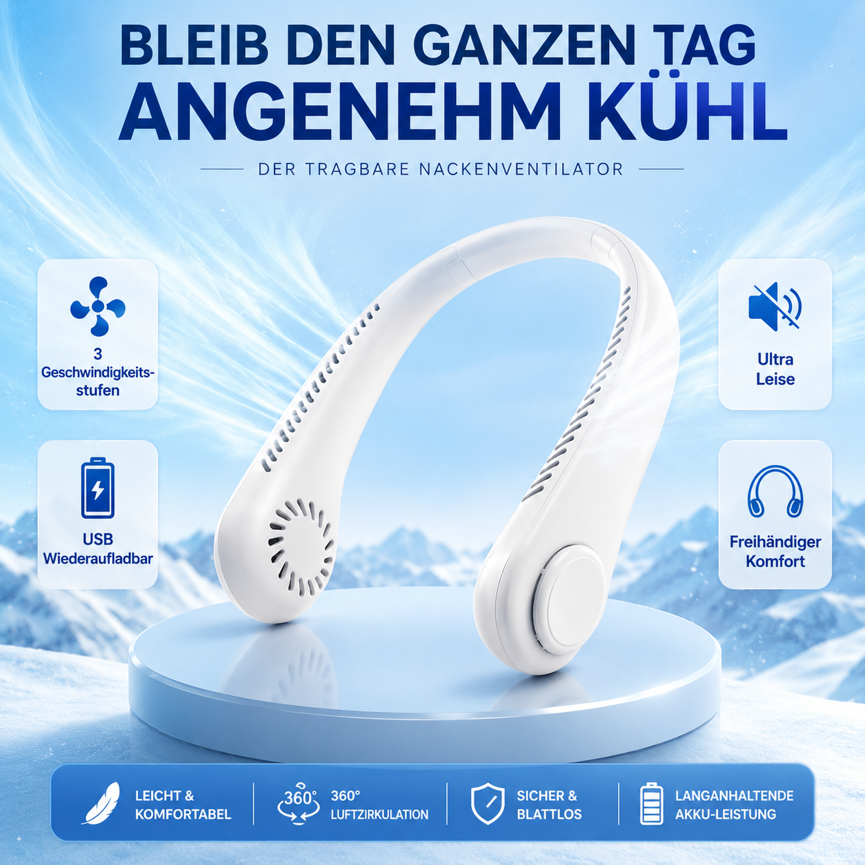Tragbarer Nackenventilator für den Sommer