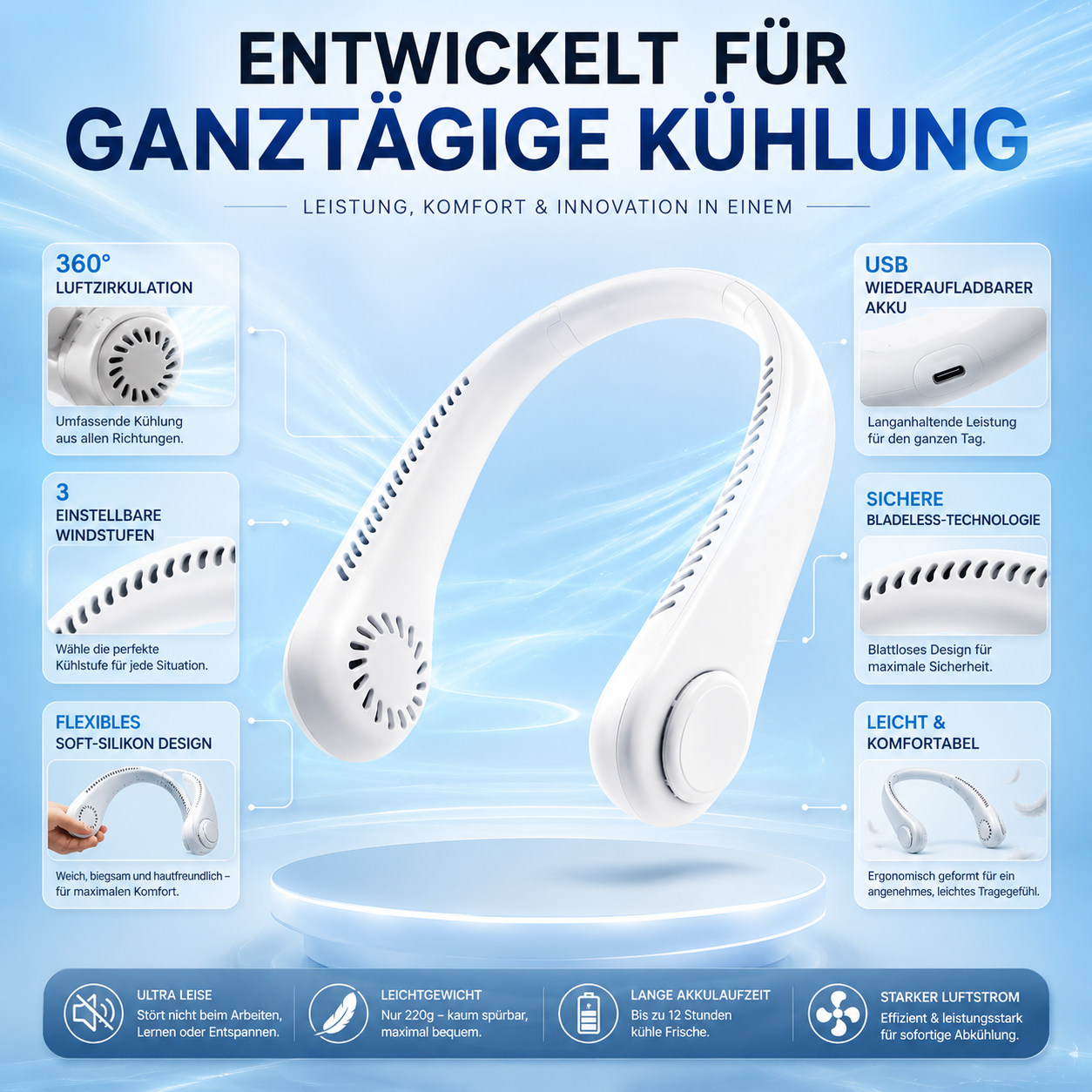 Tragbarer Nackenventilator für den Sommer