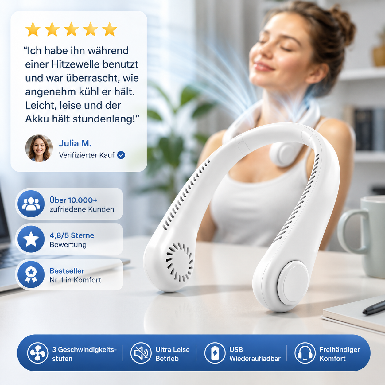 Tragbarer Nackenventilator für den Sommer